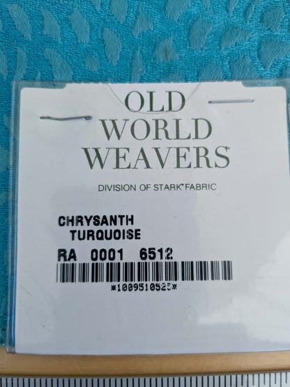 10 EV50 26" x 26" Scalamandre Old World Weavers Chrysanth Turquoise Blue Plains Texture Floral Small Jacquard