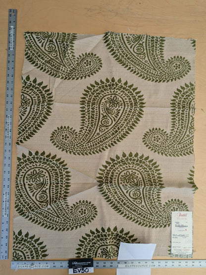 11 EV50 33" x 26" Scalamandre Square  Kashmir Green Paisley Woven Chenille Jacquard Cotton Viscose