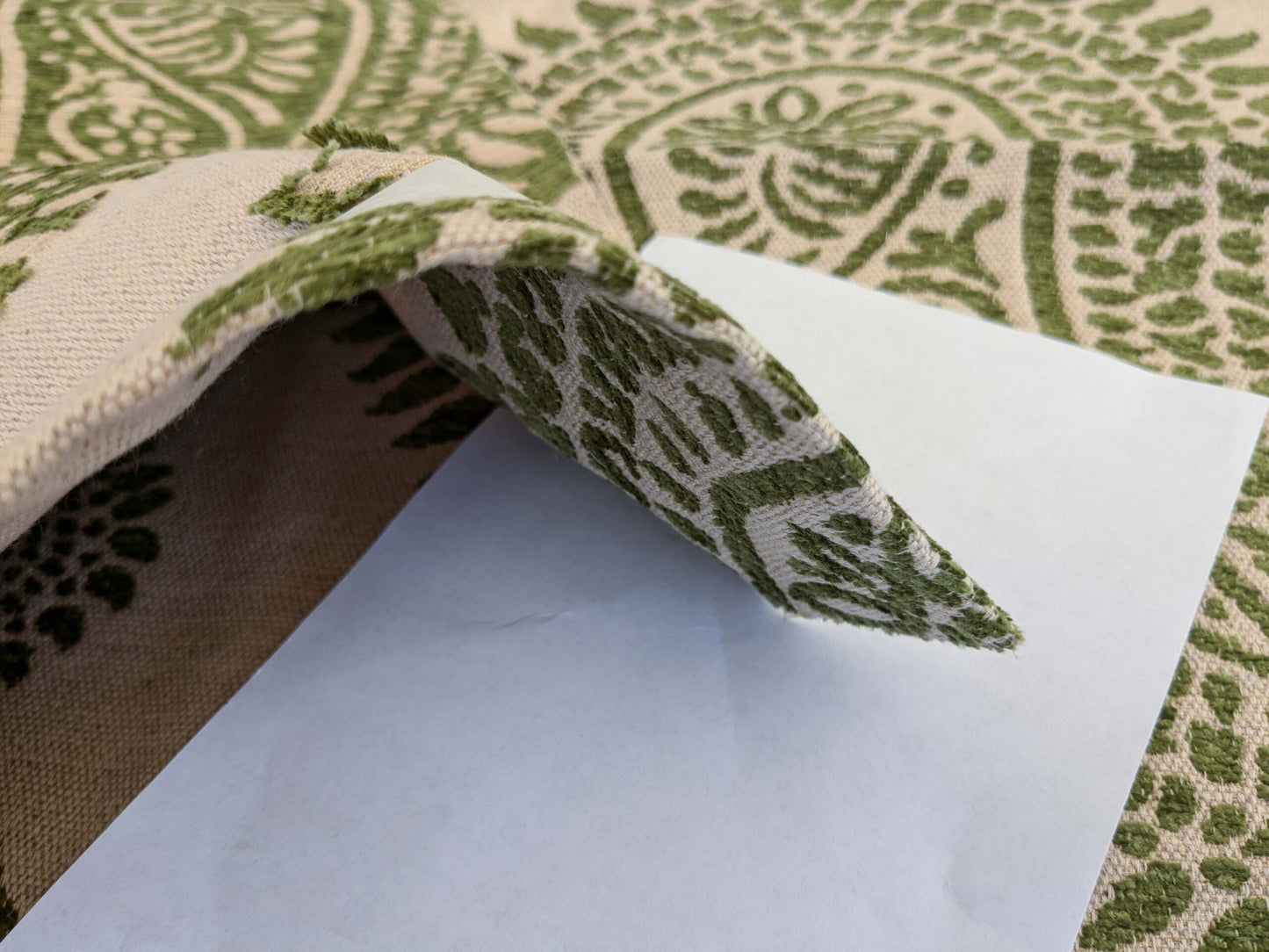 11 EV50 33" x 26" Scalamandre Square  Kashmir Green Paisley Woven Chenille Jacquard Cotton Viscose