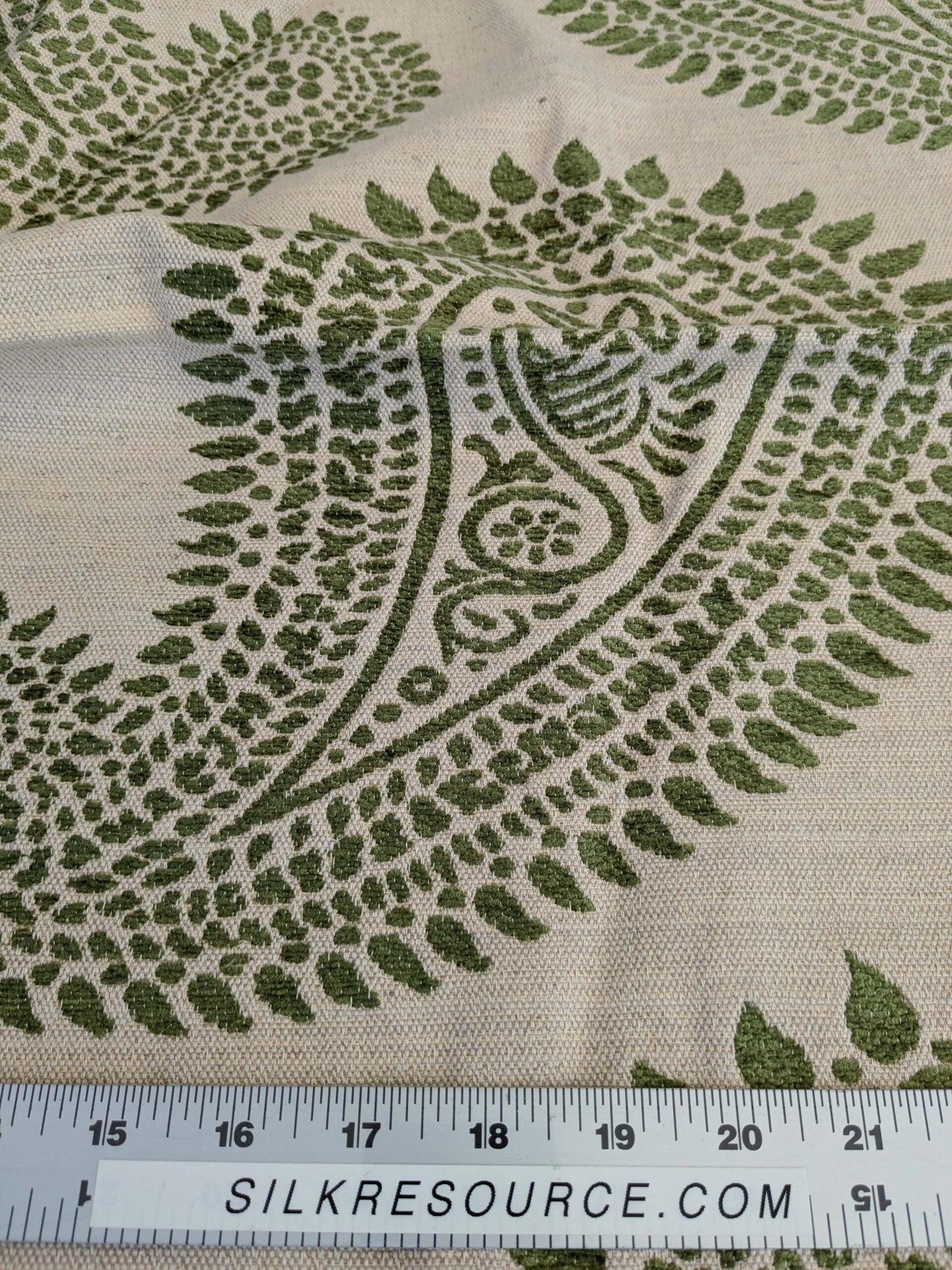 11 EV50 33" x 26" Scalamandre Square  Kashmir Green Paisley Woven Chenille Jacquard Cotton Viscose