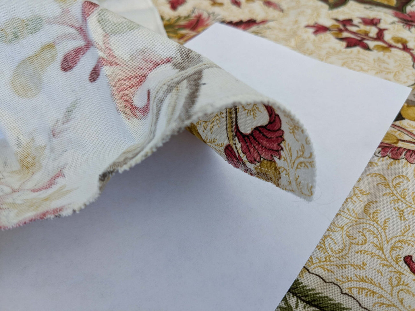 14 EV50 26" x 27" Scalamandre Square Pondicherry Cotton Print Raspberry Coral on Gold Bird Animal Jacobean Bird Animal MSRP USD 310/y