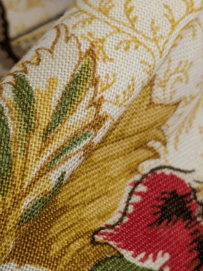 14 EV50 26" x 27" Scalamandre Square Pondicherry Cotton Print Raspberry Coral on Gold Bird Animal Jacobean Bird Animal MSRP USD 310/y