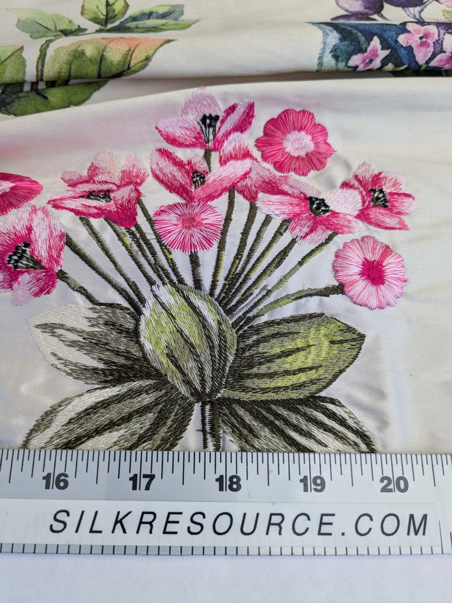 15 EV50 35" x 27" Scalamandre Square Silk Flower Market Petals Floral Print Embroidery Pink Red Purple Green MSRP USD 512/y