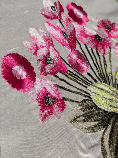 15 EV50 35" x 27" Scalamandre Square Silk Flower Market Petals Floral Print Embroidery Pink Red Purple Green MSRP USD 512/y