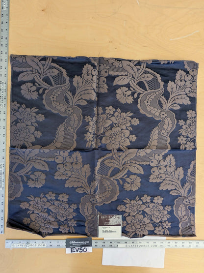 17 EV50 23" x 26"Scalamandre Lelievre Paris Valencay – Le Nuit Silk Damask Blue Floral