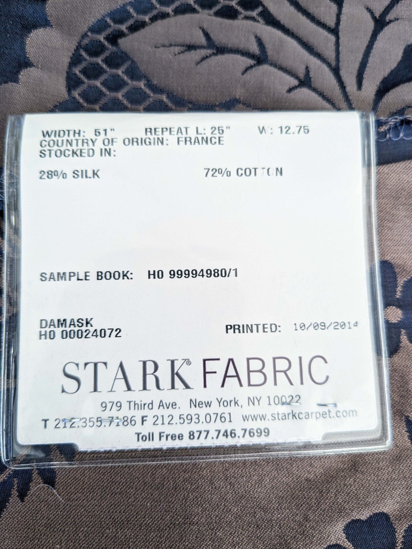 17 EV50 23" x 26"Scalamandre Lelievre Paris Valencay – Le Nuit Silk Damask Blue Floral