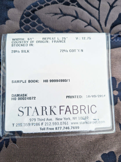 17 EV50 23" x 26"Scalamandre Lelievre Paris Valencay – Le Nuit Silk Damask Blue Floral