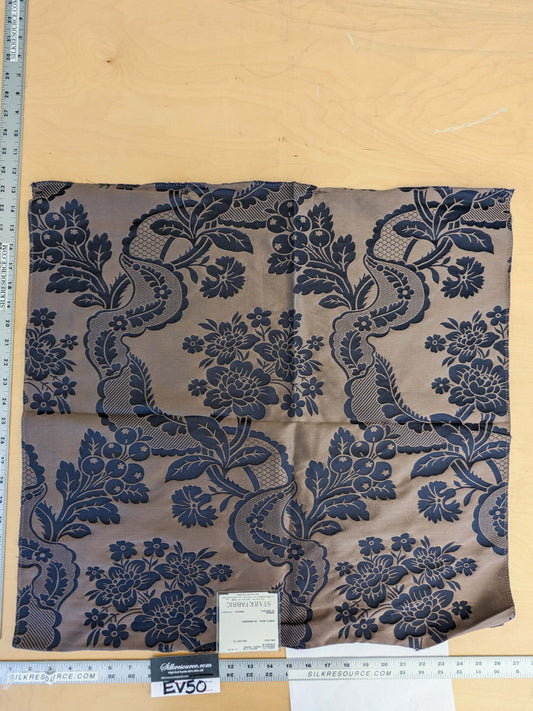 17 EV50 23" x 26"Scalamandre Lelievre Paris Valencay – Le Nuit Silk Damask Blue Floral