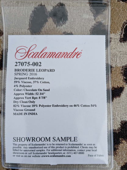 22 EV50 25" x 27" Scalamandre Broiderie Leopard Chocolate on Sand Jacquard Embroidery Brown Beige Animal Skin MSRP USD510/y