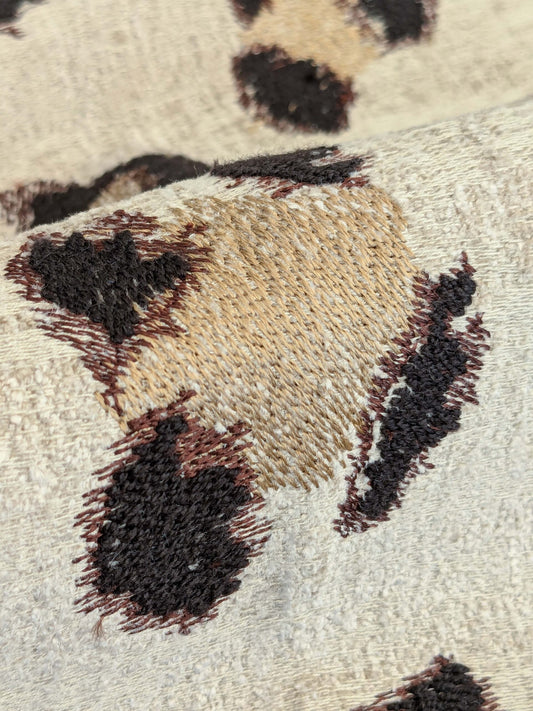 22 EV50 25" x 27" Scalamandre Broiderie Leopard Chocolate on Sand Jacquard Embroidery Brown Beige Animal Skin MSRP USD510/y