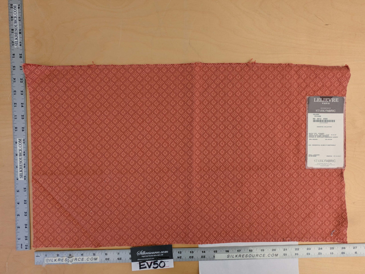 24 EV50 15" x 26" Scalamandre Lelievre Paris Colibre Poterie Red Small Jacquard Texture Viscose