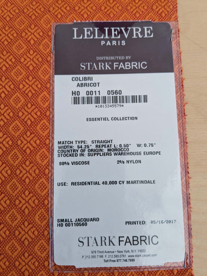 25 EV50 15" x 26" Scalamandre Lelievre Paris Colibre Abricot Orange Small Jacquard Texture Viscose