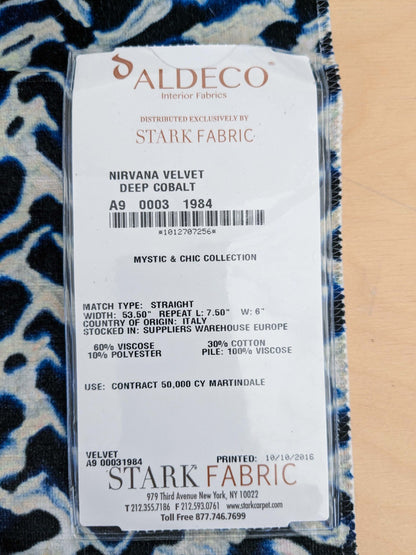 27 EV50 27" x 27" Scalamandre Aldeco Nirvana Velvet Deep Cobalt Blue White Abstract