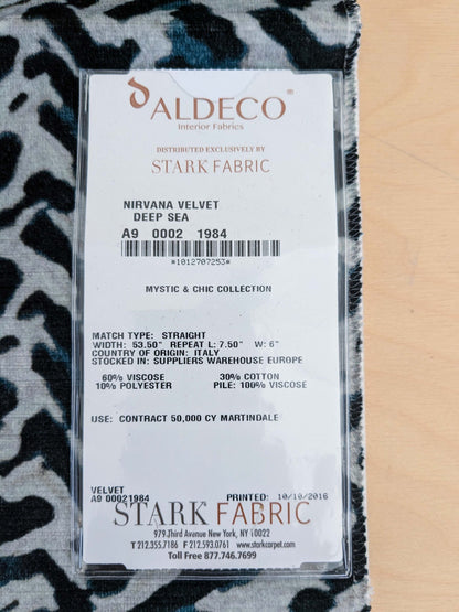 30 EV50 25" x 27" Scalamandre Aldeco Nirvana Velvet Deep Sea Black Blue White Abstract