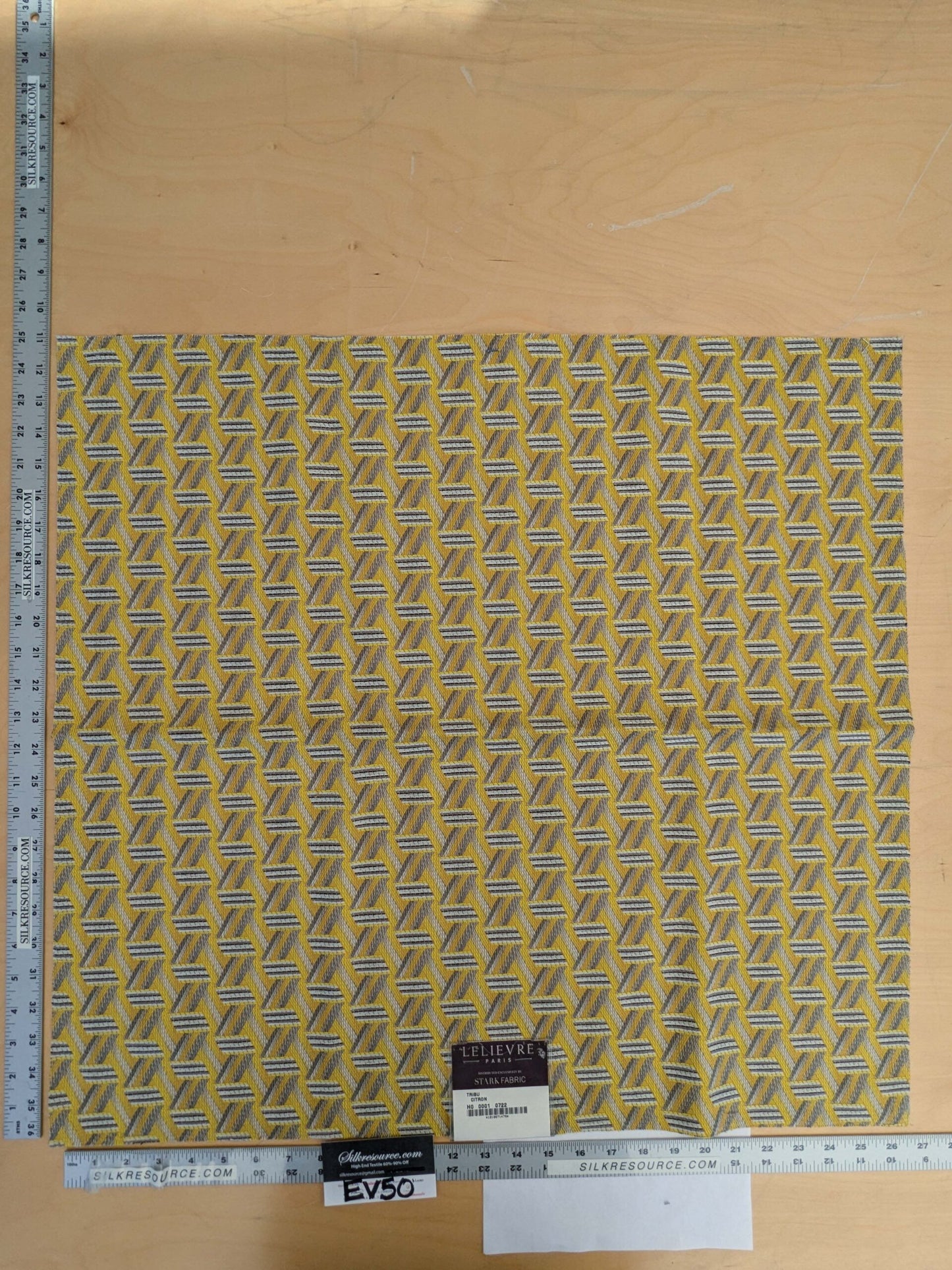 33 EV50 25" x 26" Scalamandre Lelievre Paris Tribu Citron Large Jacquard Yellow Polyester Geometric Graphic MSRP USD576/y