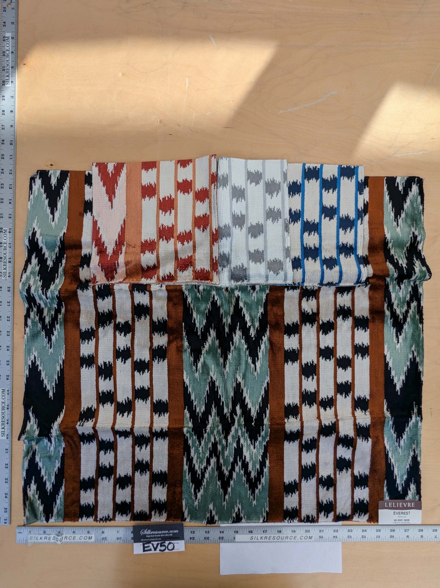 37 EV50 24" x 28" Scalamandre Lelievre Paris Everest Ecaille Brown Green Black Ikat Stripe MSRP USD 574/y