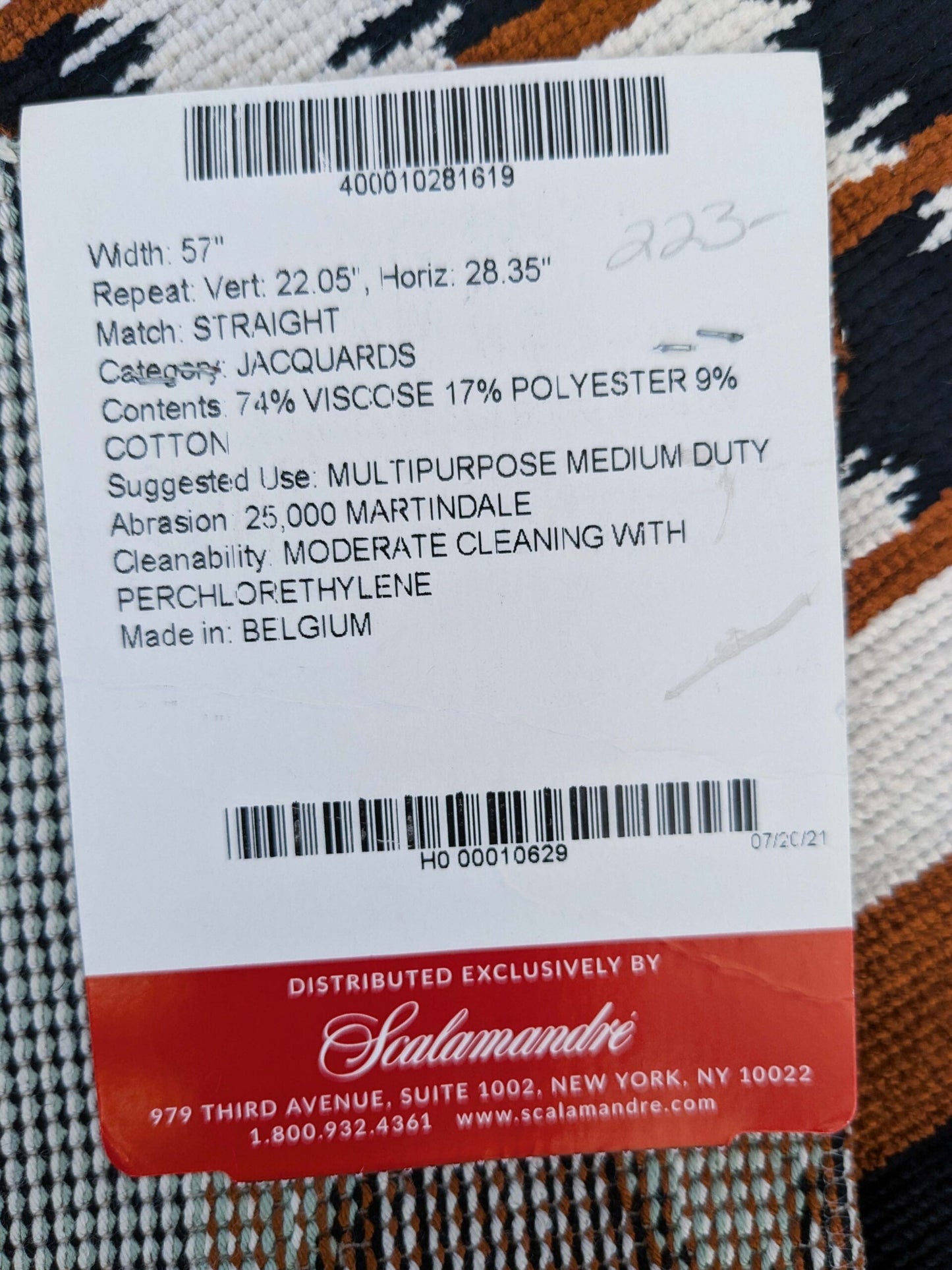 37 EV50 24" x 28" Scalamandre Lelievre Paris Everest Ecaille Brown Green Black Ikat Stripe MSRP USD 574/y