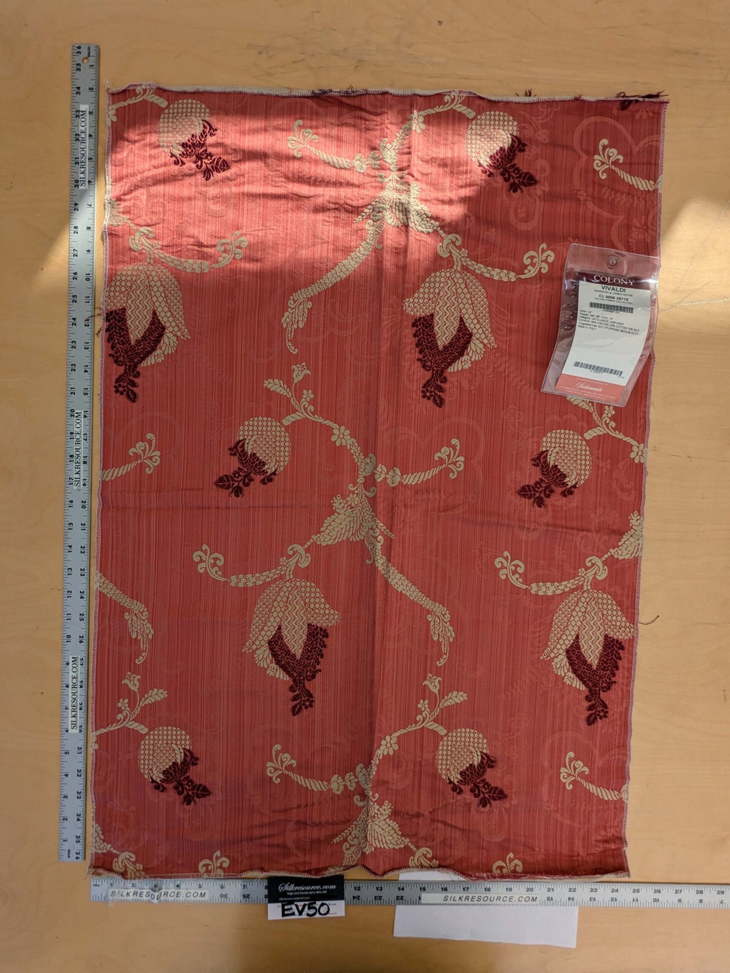 38 EV50 34" x 25" Scalamandre Vivaldi Maroon &amp; Linen On Red Lampas MSRP USD 640/y