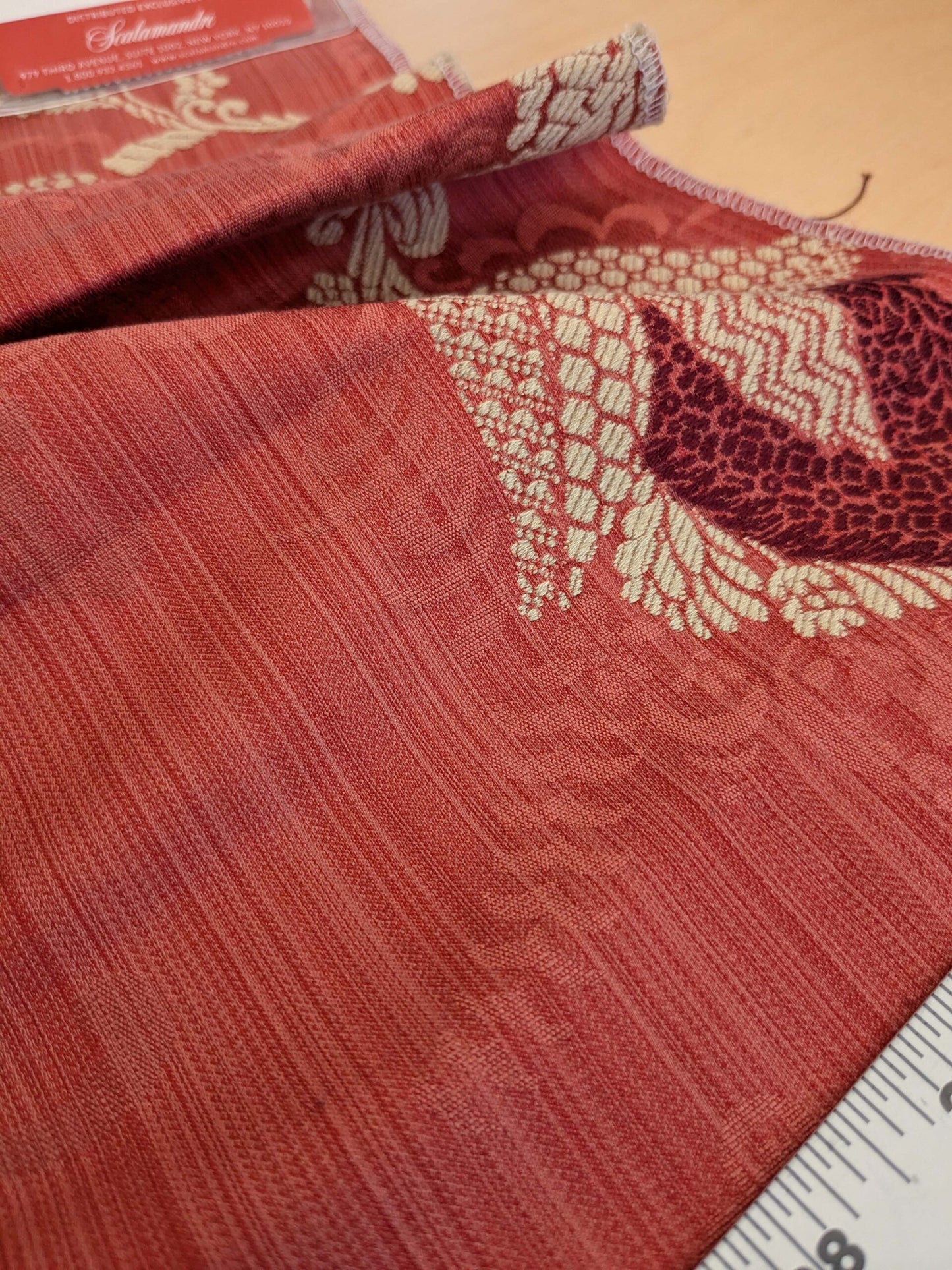 38 EV50 34" x 25" Scalamandre Vivaldi Maroon &amp; Linen On Red Lampas MSRP USD 640/y