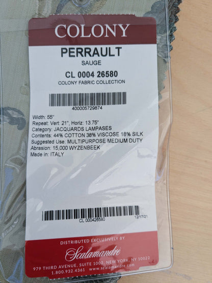 39 EV50 24" x 26" Scalamandre Perrault Sauge Silk lampas Green Fruits Foliage MSRP USD 690/y