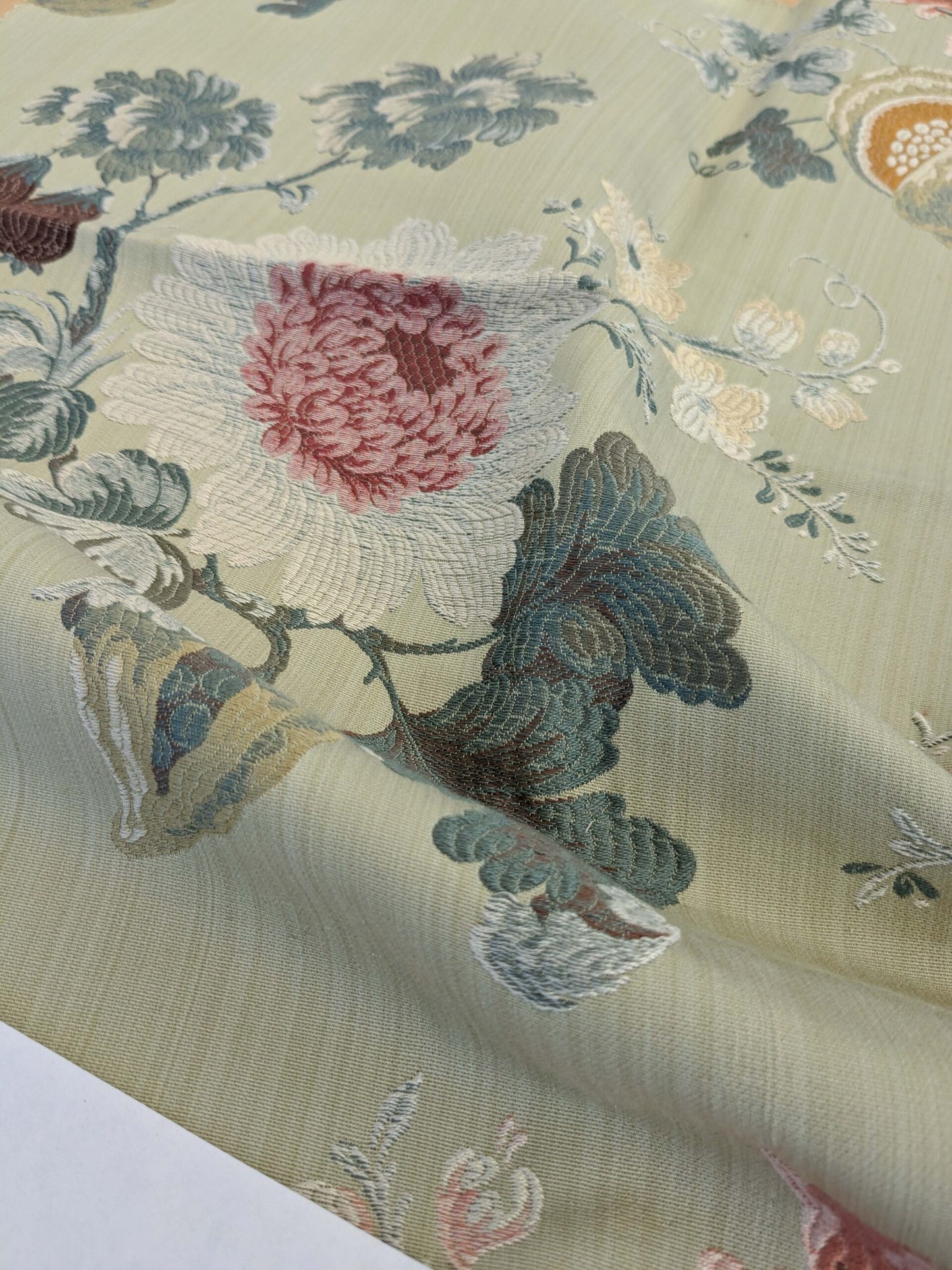 39 EV50 24" x 26" Scalamandre Perrault Sauge Silk lampas Green Fruits Foliage MSRP USD 690/y