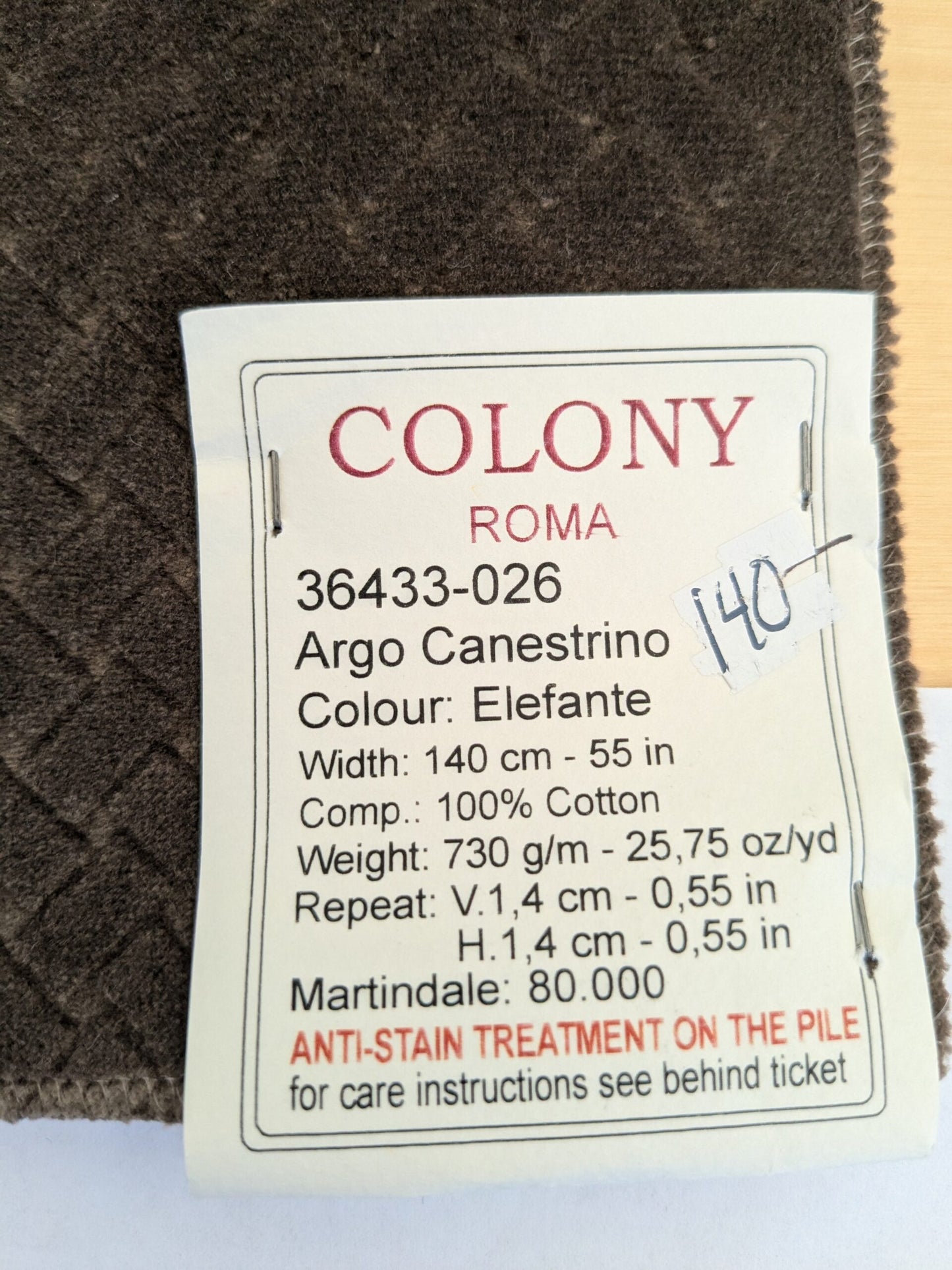 42 EV50 26" x 27" Scalamandre Colony Roma Argo Canestrino Elefante Brown Cotton Velvet Lattice Small Scale MSRP USD380/y