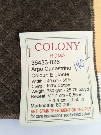42 EV50 26" x 27" Scalamandre Colony Roma Argo Canestrino Elefante Brown Cotton Velvet Lattice Small Scale MSRP USD380/y