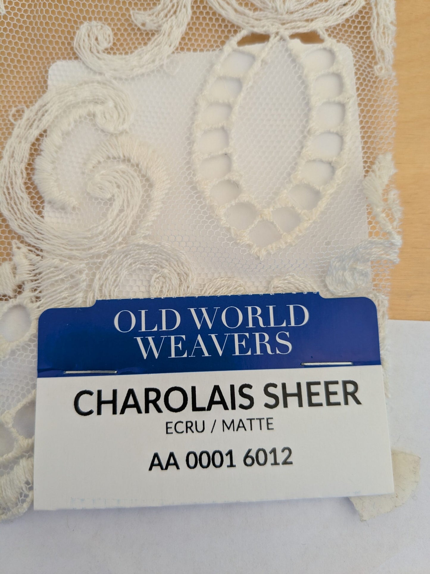 44 EV50 26" x 27" Scalamandre Old World Weavers Charolais Sheer Ecru Matte Embroidery Polyester White