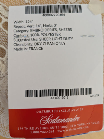 44 EV50 26" x 27" Scalamandre Old World Weavers Charolais Sheer Ecru Matte Embroidery Polyester White