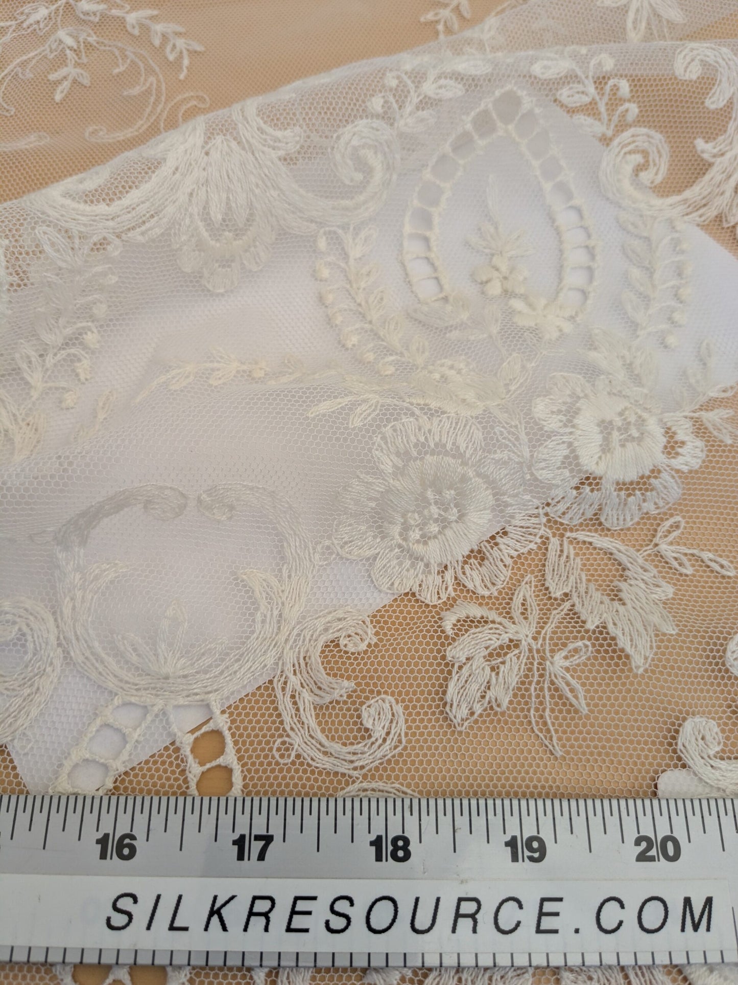 44 EV50 26" x 27" Scalamandre Old World Weavers Charolais Sheer Ecru Matte Embroidery Polyester White