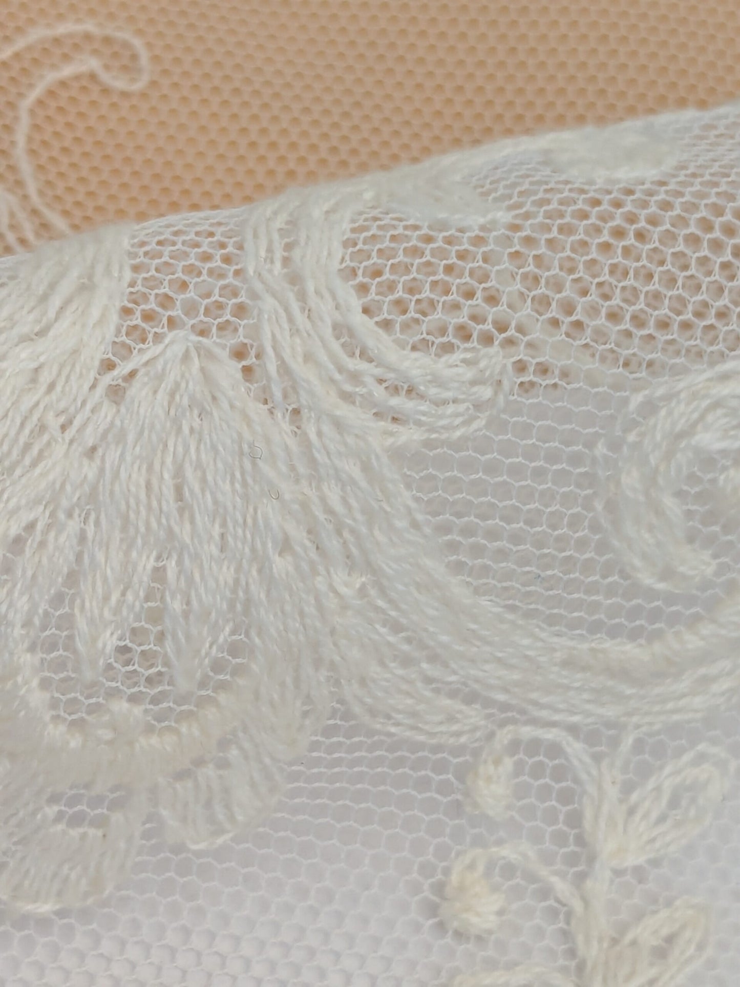 44 EV50 26" x 27" Scalamandre Old World Weavers Charolais Sheer Ecru Matte Embroidery Polyester White