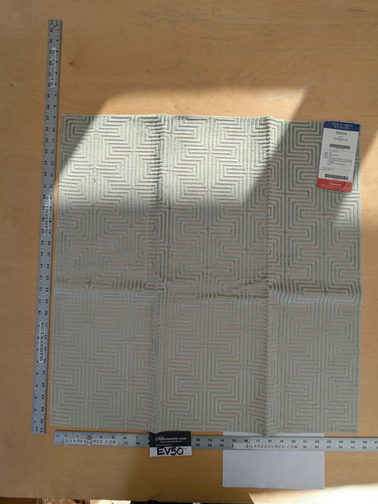 46 EV50 26" x 26" Scalamandre  Old World Weavers Nexus Aqua Cut Velvet Blue Beige Viscose Geometric