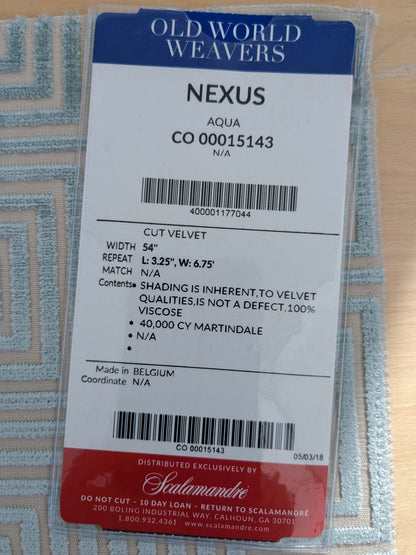 46 EV50 26" x 26" Scalamandre  Old World Weavers Nexus Aqua Cut Velvet Blue Beige Viscose Geometric