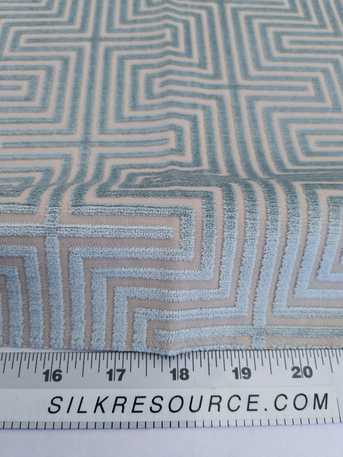 46 EV50 26" x 26" Scalamandre  Old World Weavers Nexus Aqua Cut Velvet Blue Beige Viscose Geometric