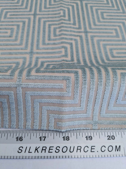 46 EV50 26" x 26" Scalamandre  Old World Weavers Nexus Aqua Cut Velvet Blue Beige Viscose Geometric