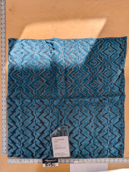 47 EV50 26" x 26" Scalamandre Echo Velvet Peacock Blue Geometric Cotton Viscose MSRP USD326/y