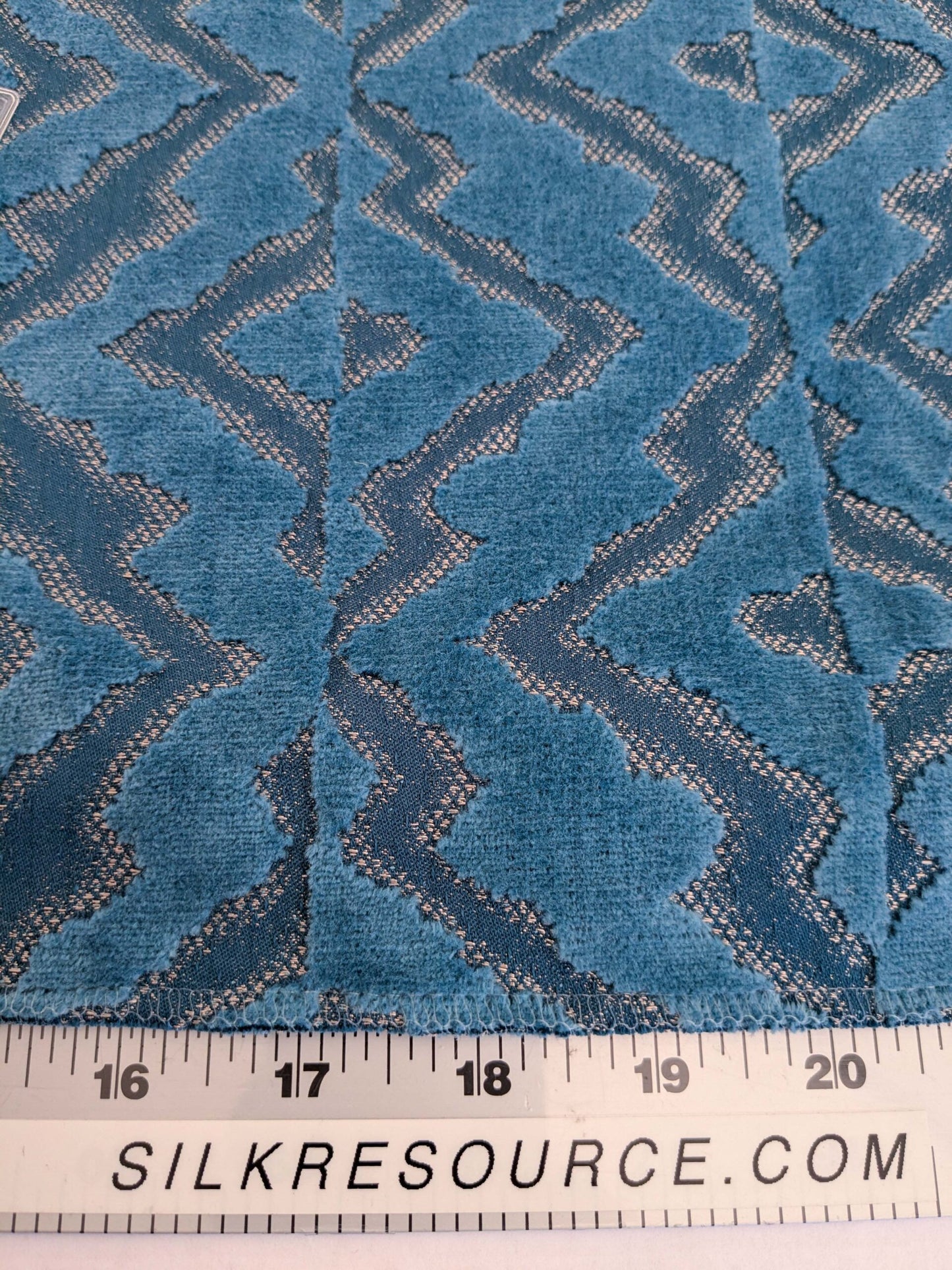 47 EV50 26" x 26" Scalamandre Echo Velvet Peacock Blue Geometric Cotton Viscose MSRP USD326/y