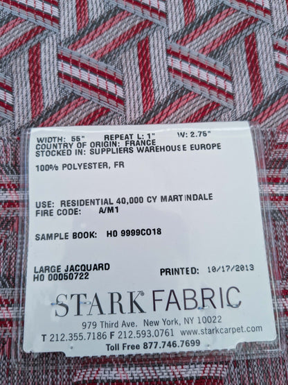 50 EV50 25" x 28" Scalamandre Lelievre Paris Tribu Sorbet Large Jacquard Light Red Polyester Geometric Graphic MSRP USD576/y