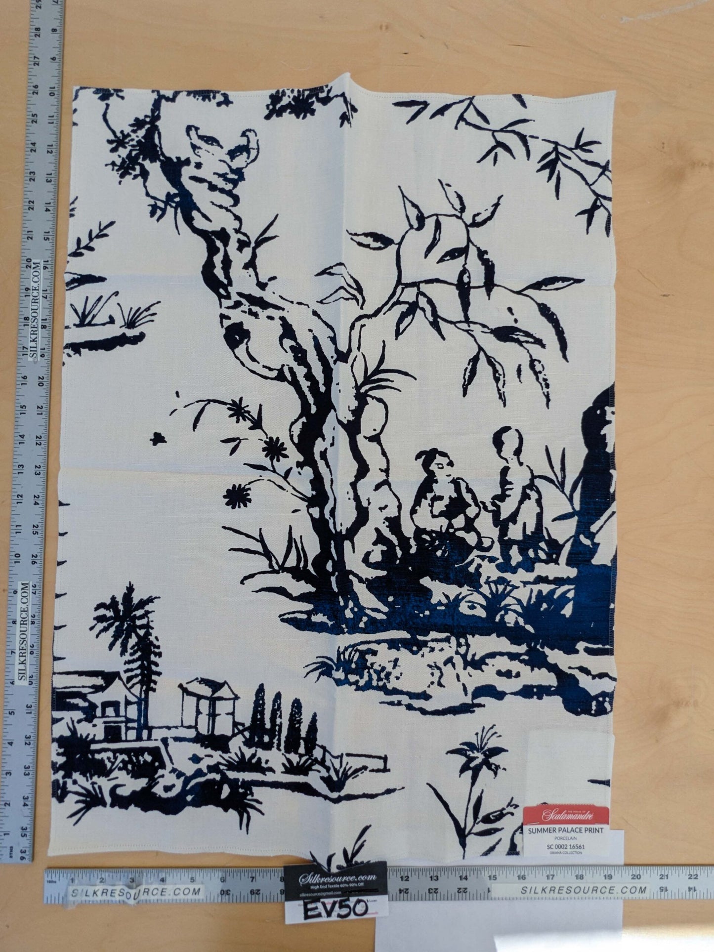 55 EV50 26" x 19" Scalamandre Summer Palace Porcelain Blue White Chinoiserie Scenic Toile MSRP USD 262/y