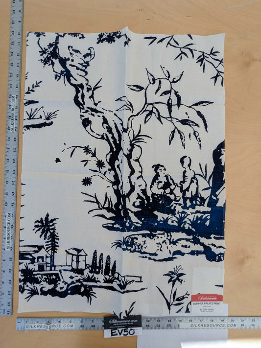 55 EV50 26" x 19" Scalamandre Summer Palace Porcelain Blue White Chinoiserie Scenic Toile MSRP USD 262/y