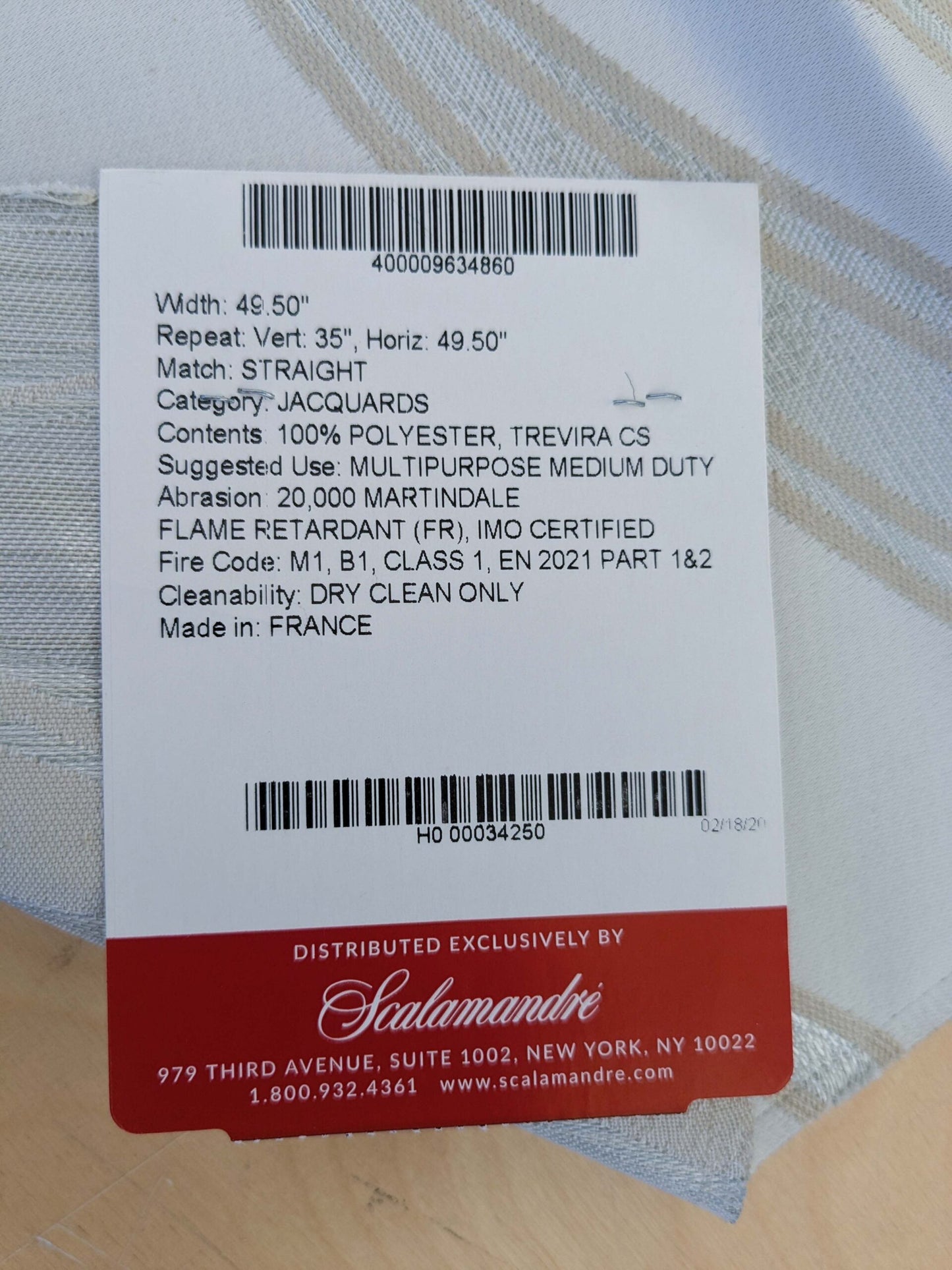 59 EV50 25" x 24" Scalamandre Lelievre Paris Duomo M1 Nacre White Jacquard Abstract Polyester MSRP USD554/y