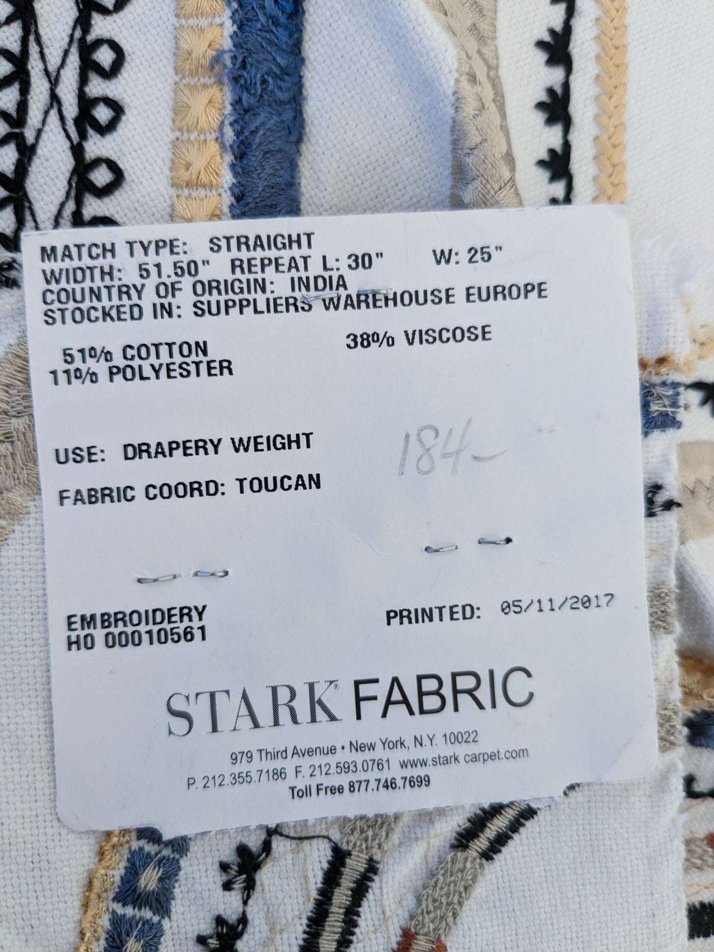 60 EV50 36" x 24" Scalamandre Lelievre Paris Kayapo Anthique Yellow Blue on Cream White Embroidery Geometric Graphic MSRP USD 826/y