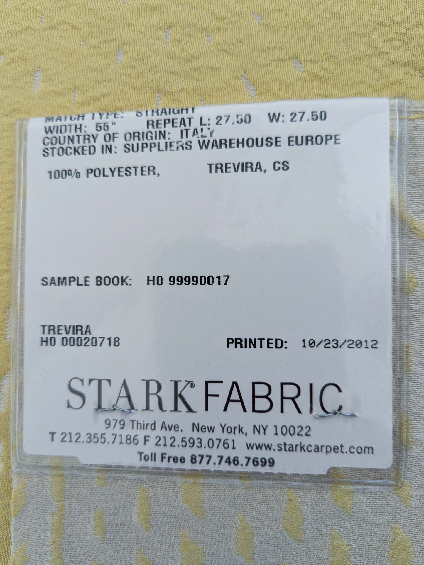 64 EV50 24" x 27" Scalamandre Lelievre Paris Baccara M1 Citrine Polyester Yellow Diamond Small Scale