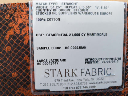 66 EV50 24" x 27" Lelievre Paris Casino Minium Cotton Orange Black Large Jacquard Botanical Floral MSRP USD300+/y