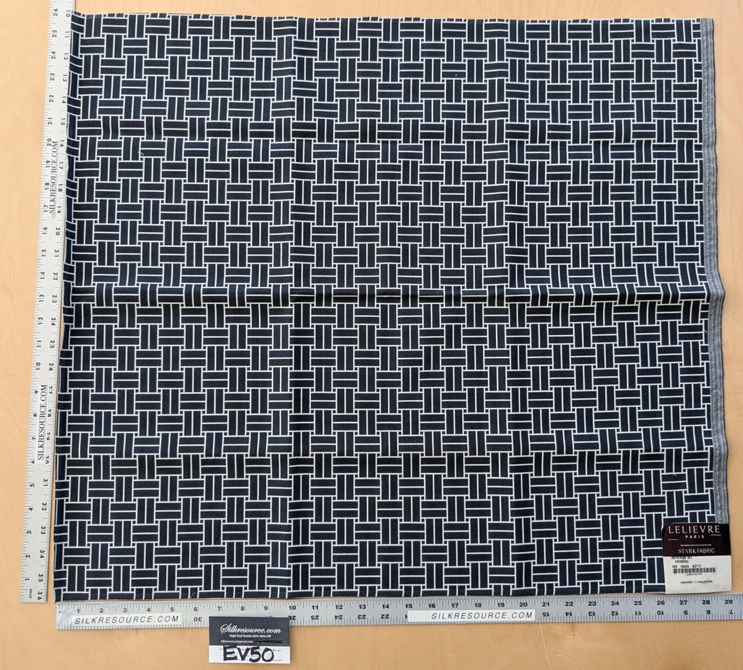 68 EV50 26" x 29" Scalamandre Lelievre Reverso M1 Ardoise Deep Blue-Gray Lattice Geometric