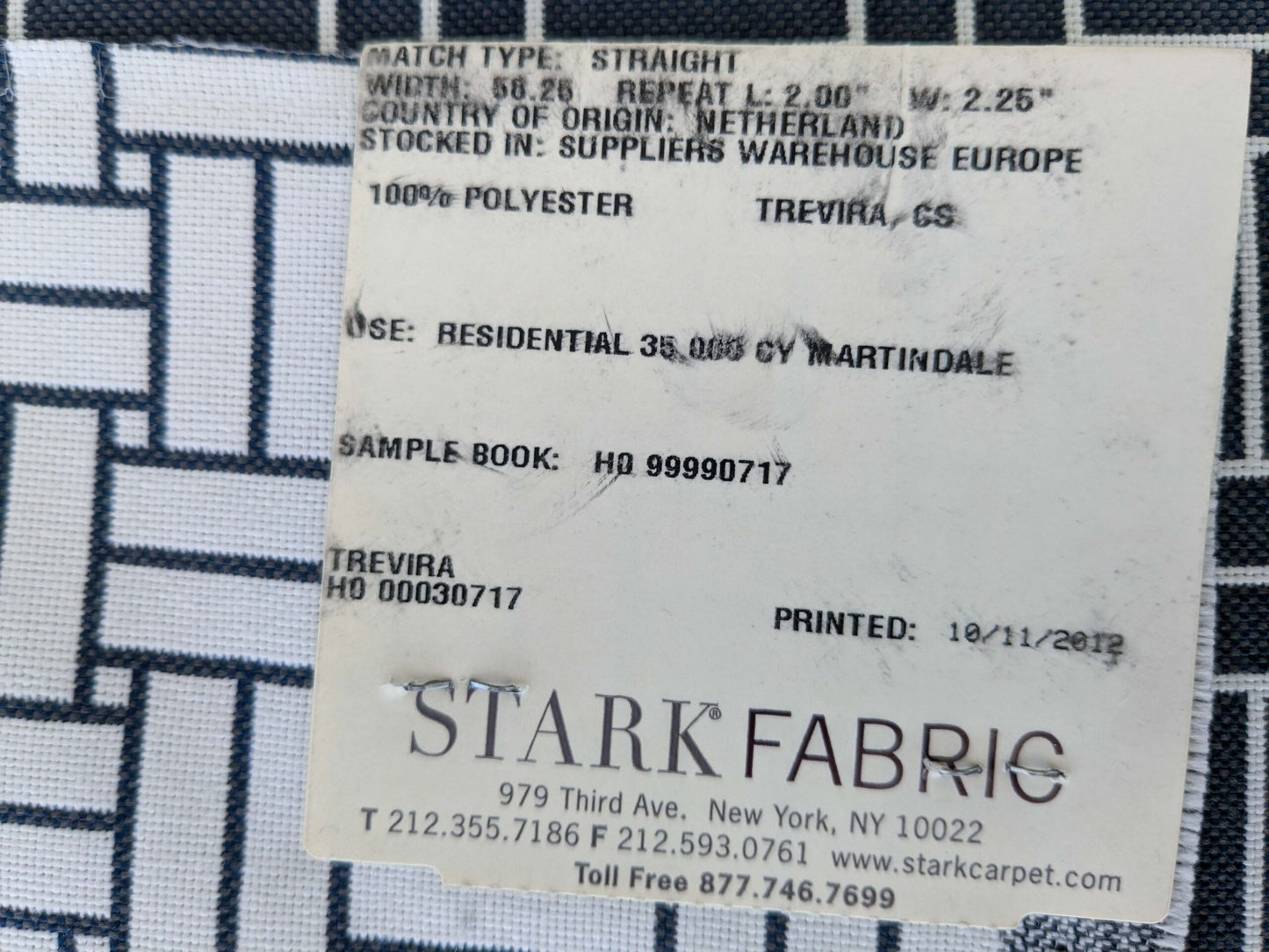 68 EV50 26" x 29" Scalamandre Lelievre Reverso M1 Ardoise Deep Blue-Gray Lattice Geometric