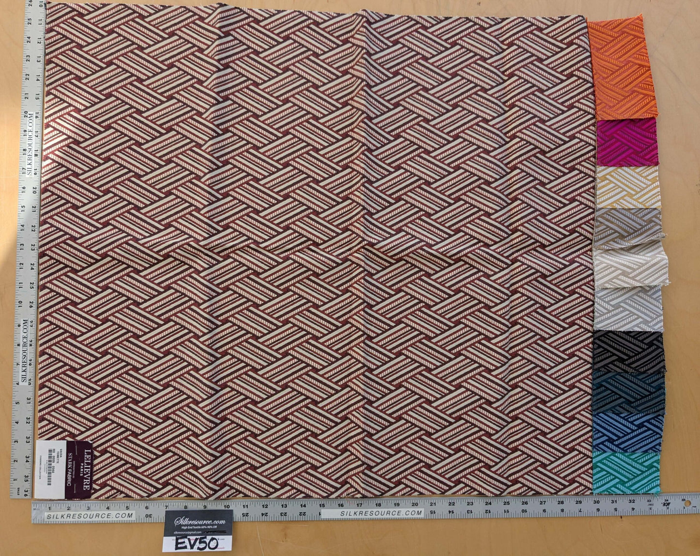 71 EV50 26" x 33"Scalamandre Lelievre Paris Vacoa Tomette Red White Diamond Ogee Viscose MSRP USD354/y