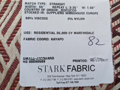 71 EV50 26" x 33"Scalamandre Lelievre Paris Vacoa Tomette Red White Diamond Ogee Viscose MSRP USD354/y