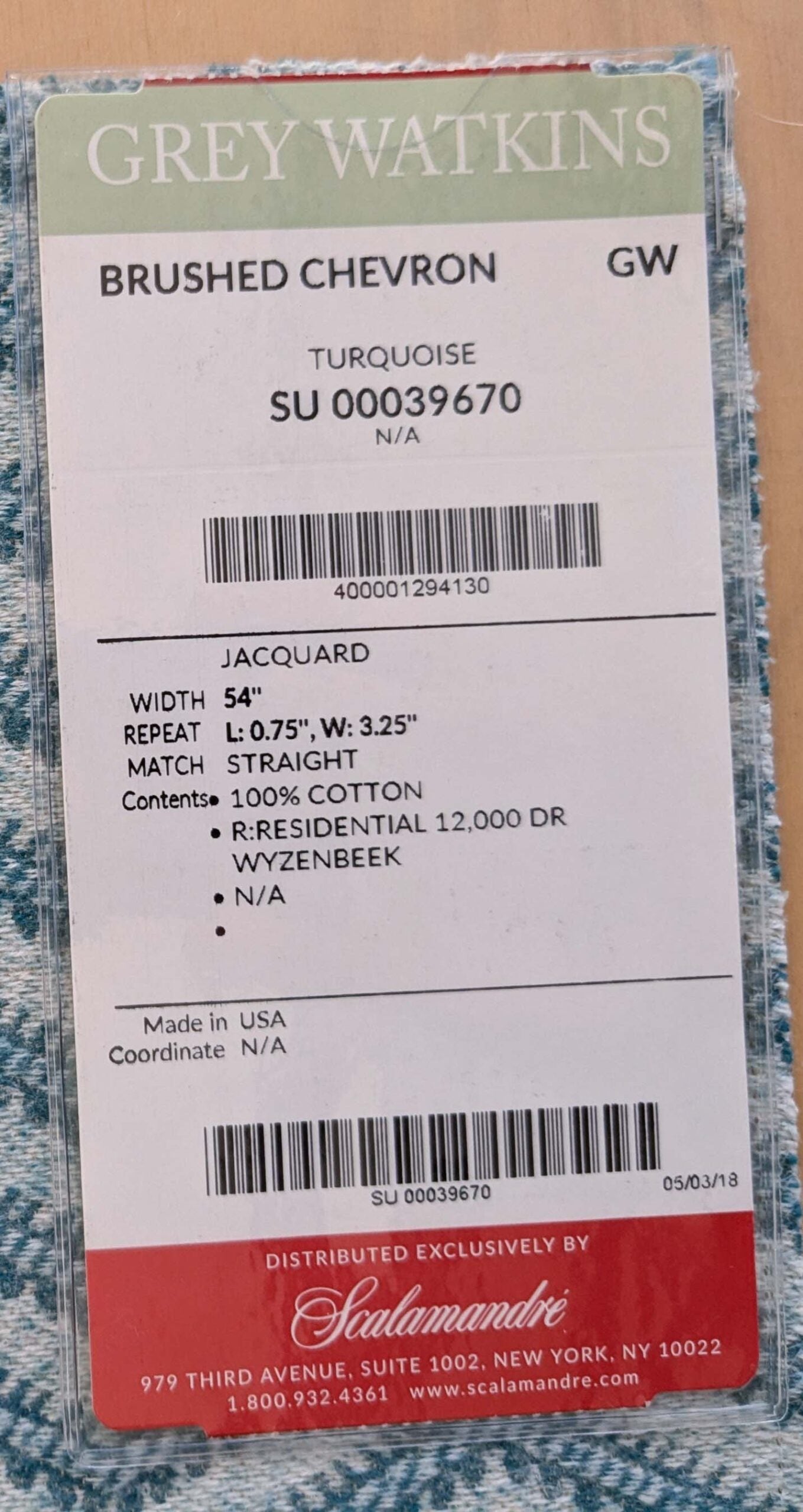 73 EV50 26" x 27"Scalamandre Grey Watkins Brushed Chevron Turquoise Blue Green Cotton Jacquard Herringbone Reversible MSRP USD 188/Y