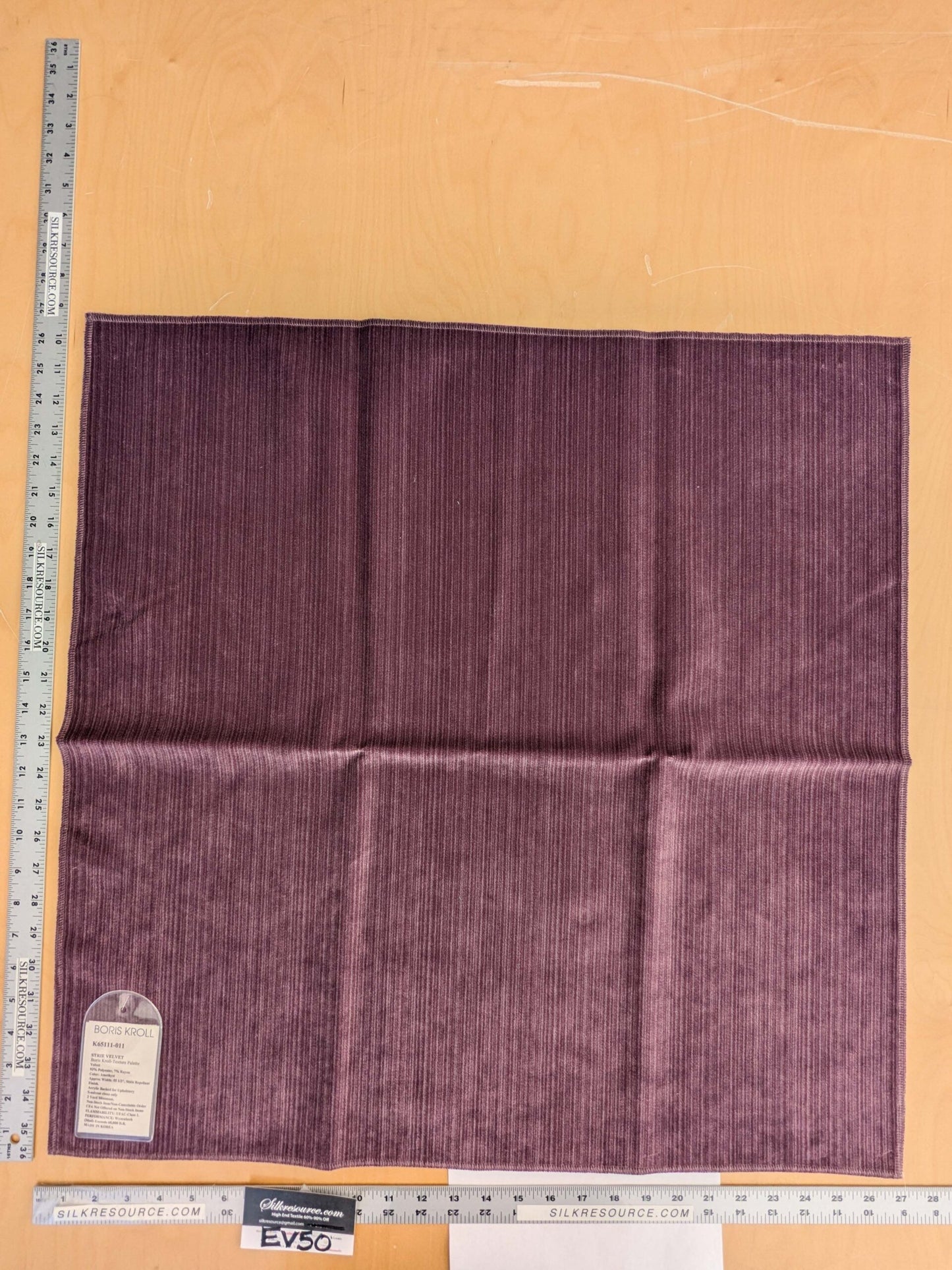 85 EV50 27" x 27" Square Scalamandre Boris Kroll Strie Velvet Amethyst Purple Texture Polyester MSRP USD154/y